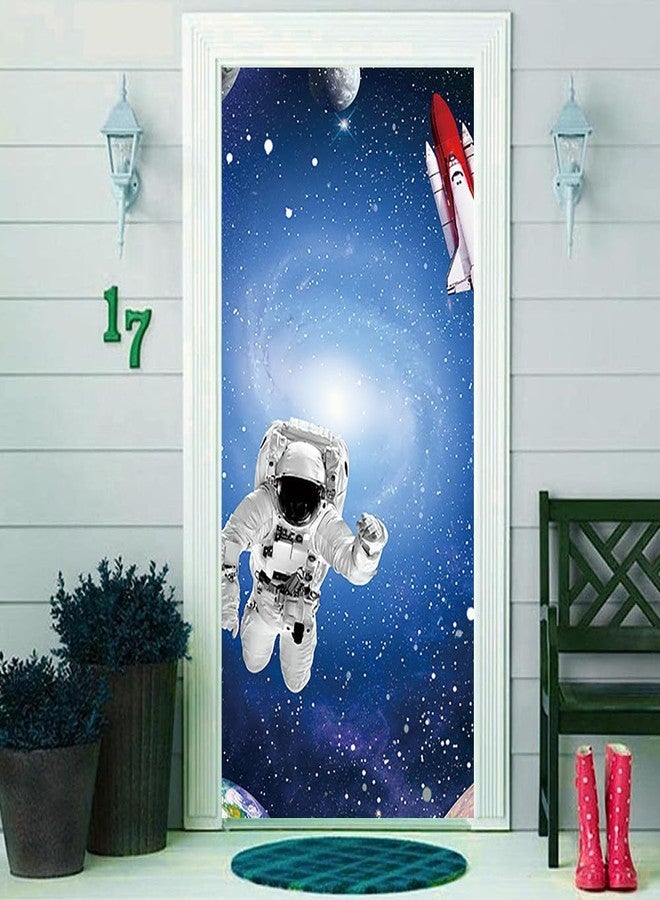 DOTOOMA 35.4 x 72.8 Inches Mystery Universe Planet Galaxy Yard Door Banner Sign Astronaut Rocket Earth Planet Astronomy Aerospace Banner Children Birthday Party Cake Table Decoration Studio Props - Image 1